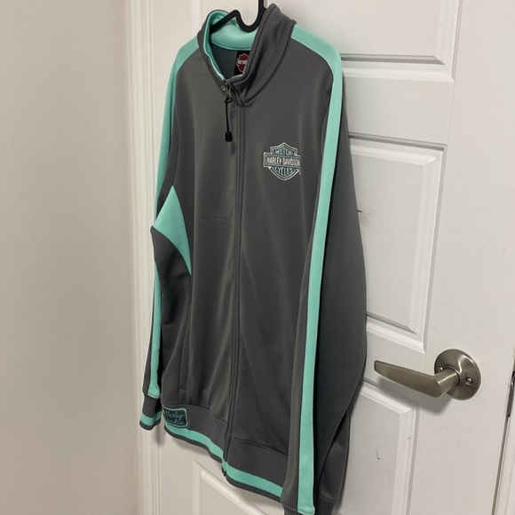 HARLEY DAVIDSON Gray Green Full Zip Logo Pullover in XL - Picture 10 of 11